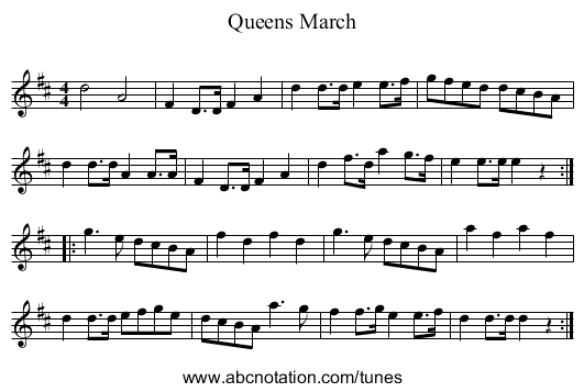 Queens March - staff notation