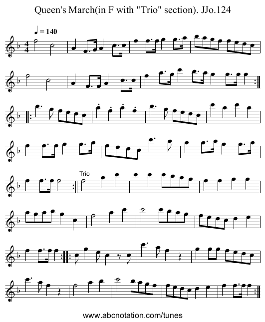 Queen's March(in F with Trio section). JJo.124 - staff notation