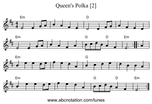 Queen's Polka [2] - staff notation
