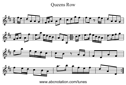 Queens Row - staff notation