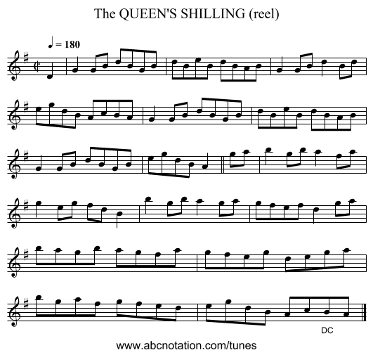 QUEEN'S SHILLING (reel), The - staff notation