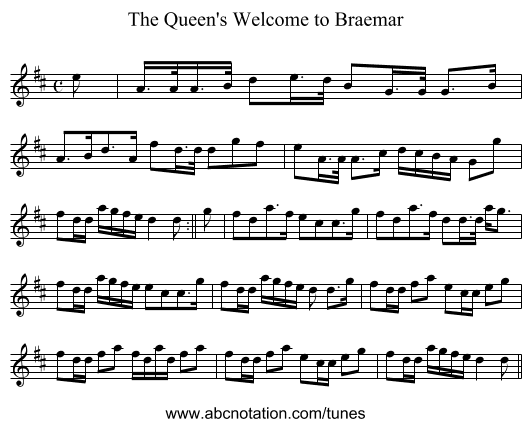 Queen's Welcome to Braemar, The - staff notation