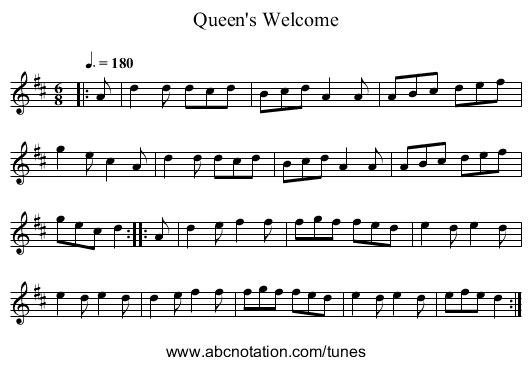 Queen's Welcome - staff notation