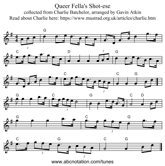 Queer Fella's Shot-ese - staff notation