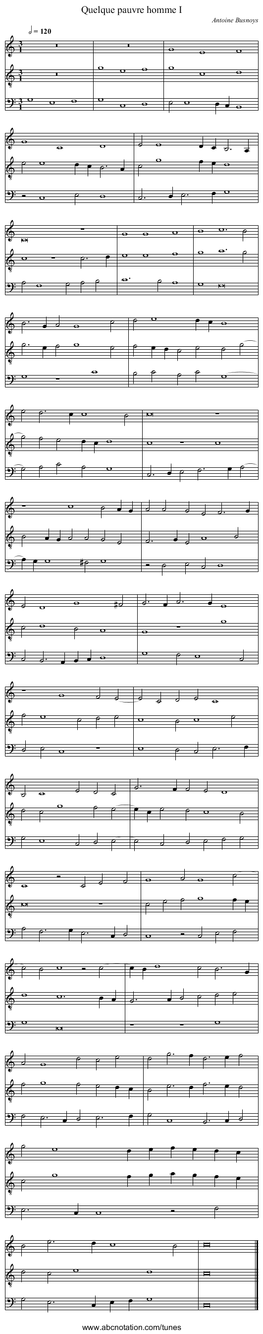 Quelque pauvre homme I - staff notation