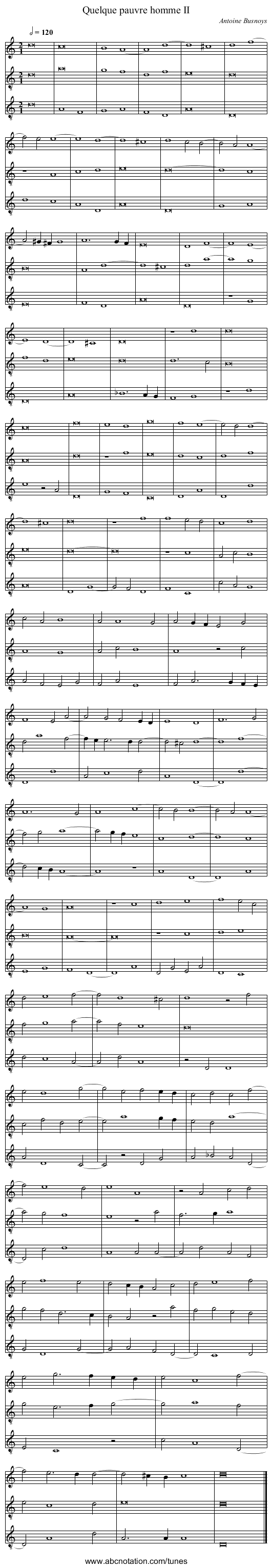 Quelque pauvre homme II - staff notation