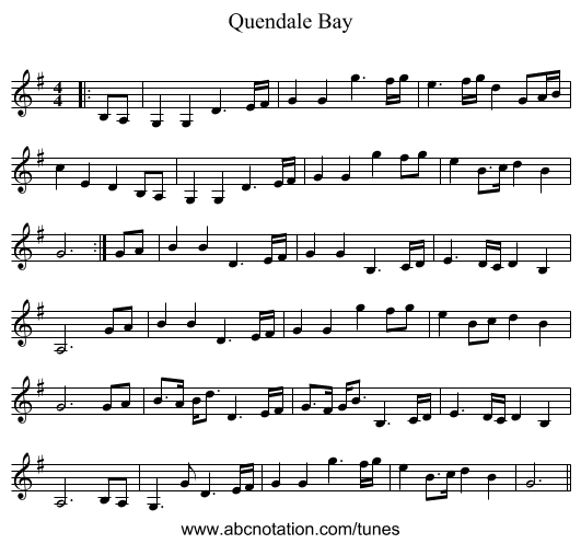 Quendale Bay - staff notation