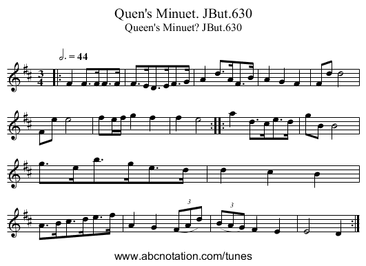 Quen's Minuet. JBut.630 - staff notation