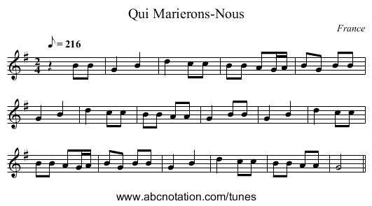 Qui Marierons-Nous - staff notation