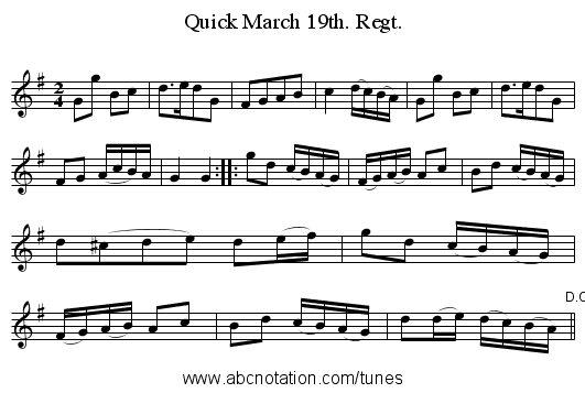 Quick March 19th. Regt. - staff notation