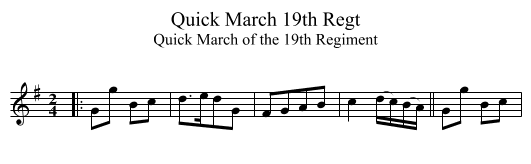 Quick March 19th Regt - staff notation