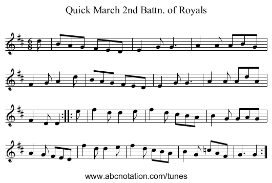 Quick March 2nd Battn. of Royals - staff notation