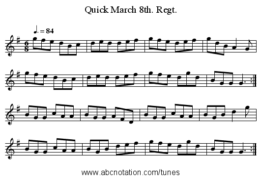 Quick March 8th. Regt. - staff notation