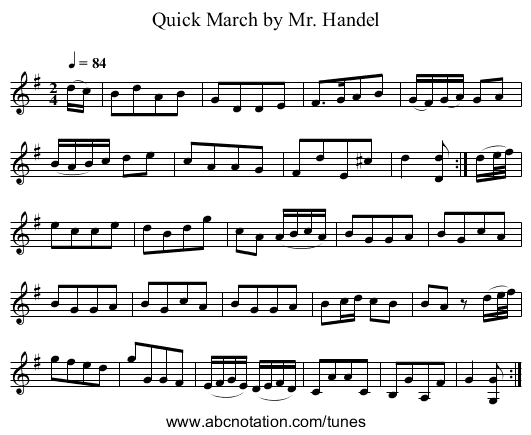 Quick March by Mr. Handel - staff notation