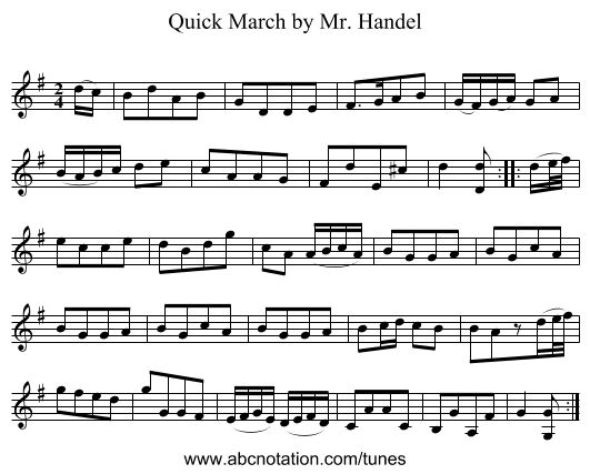 Quick March by Mr. Handel - staff notation