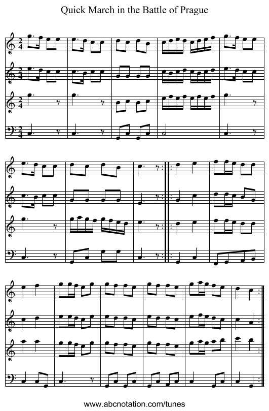 Quick March in the Battle of Prague - staff notation