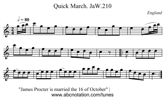 Quick March. JaW.210 - staff notation