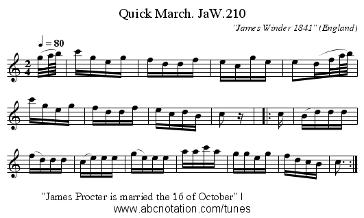 Quick March. JaW.210 - staff notation