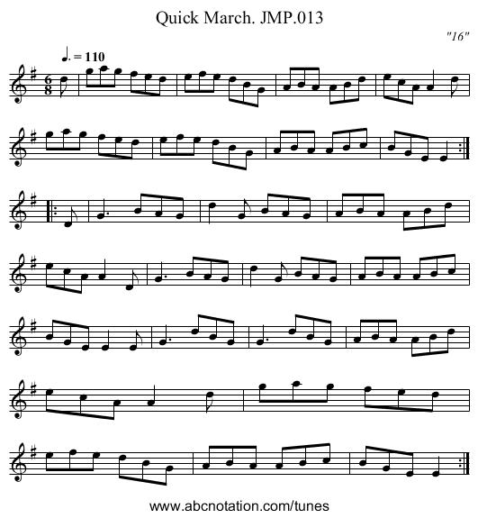 Quick March. JMP.013 - staff notation