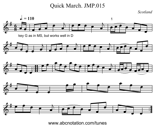 Quick March. JMP.015 - staff notation