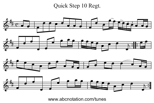Quick Step 10 Regt. - staff notation