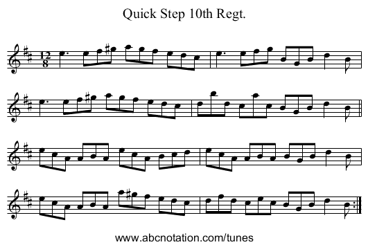 Quick Step 10th Regt. - staff notation