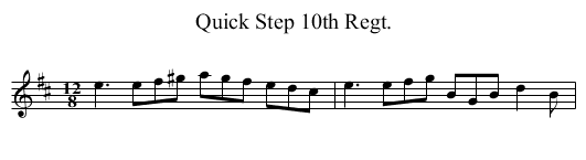 Quick Step 10th Regt. - staff notation