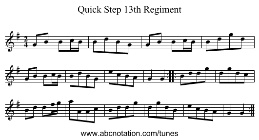 Quick Step 13th Regiment - staff notation
