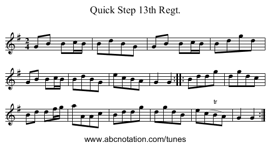 Quick Step 13th Regt. - staff notation