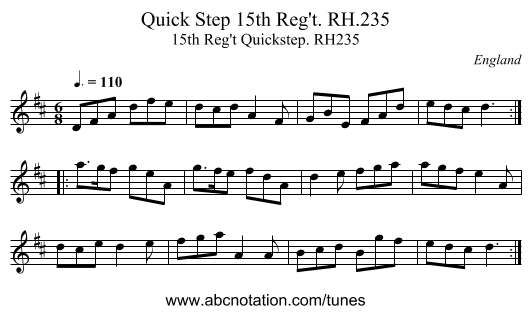 Quick Step 15th Reg't. RH.235 - staff notation