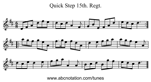Quick Step 15th. Regt. - staff notation