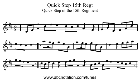 Quick Step 15th Regt - staff notation