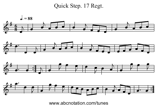 Quick Step. 17 Regt. - staff notation