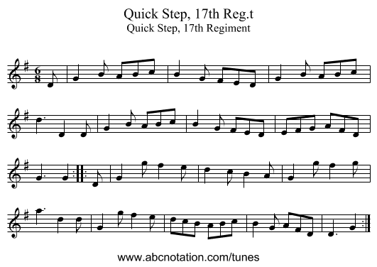 Quick Step, 17th Reg.t - staff notation