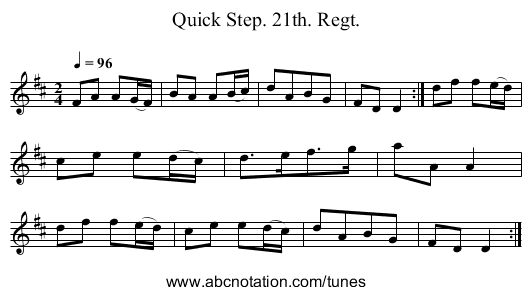 Quick Step. 21th. Regt. - staff notation