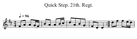 Quick Step. 21th. Regt. - staff notation