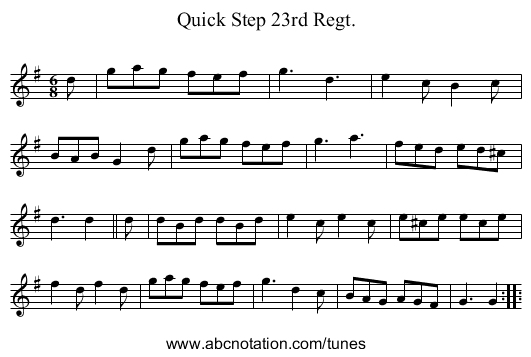 Quick Step 23rd Regt. - staff notation