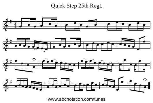 Quick Step 25th Regt. - staff notation
