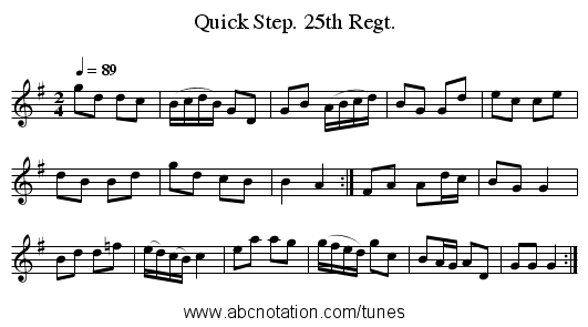 Quick Step. 25th Regt. - staff notation