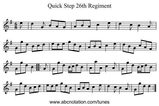 Quick Step 26th Regiment - staff notation