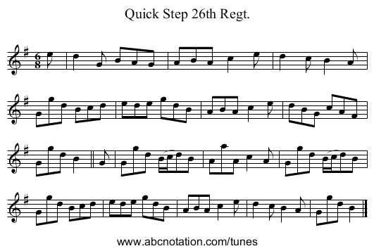 Quick Step 26th Regt. - staff notation