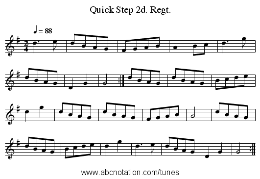 Quick Step 2d. Regt. - staff notation