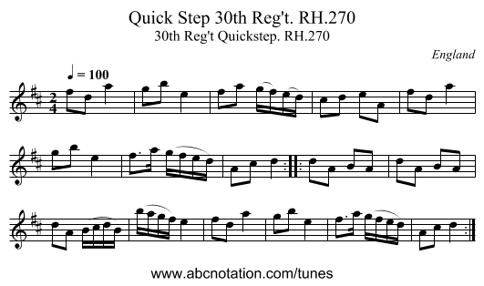 Quick Step 30th Reg't. RH.270 - staff notation