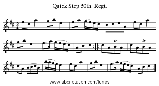Quick Step 30th. Regt. - staff notation