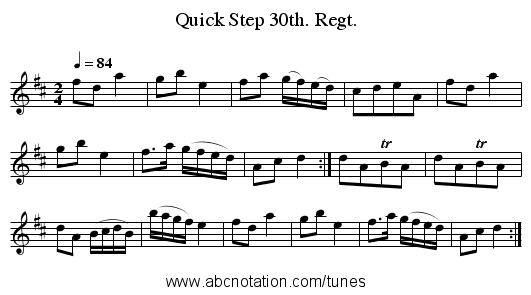 Quick Step 30th. Regt. - staff notation
