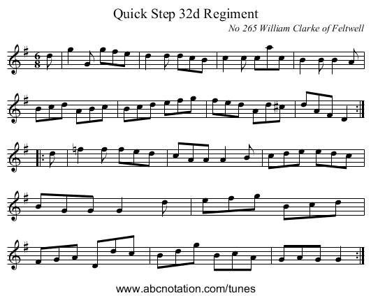 Quick Step 32d Regiment - staff notation