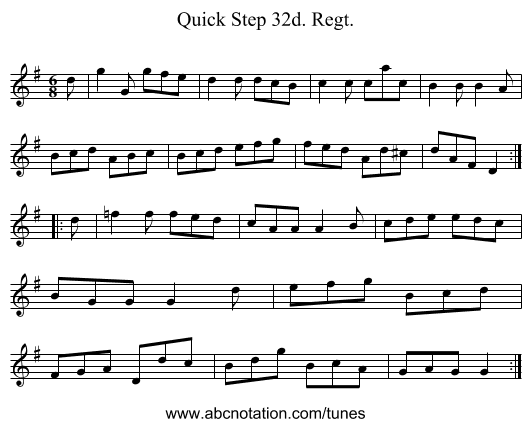 Quick Step 32d. Regt. - staff notation