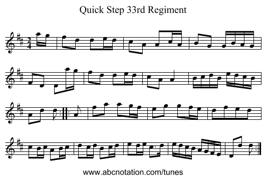 Quick Step 33rd Regiment - staff notation