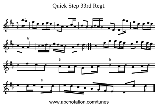 Quick Step 33rd Regt. - staff notation