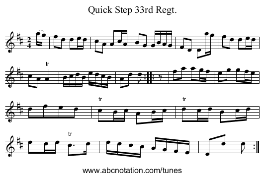 Quick Step 33rd Regt. - staff notation
